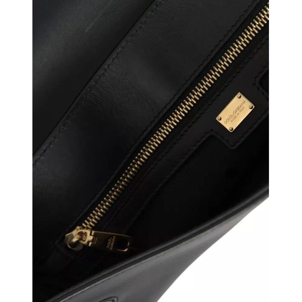 Dolce & Gabbana Black Calf Leather Large Logo Document Holder Clutch Men Bag Dolce & Gabbana