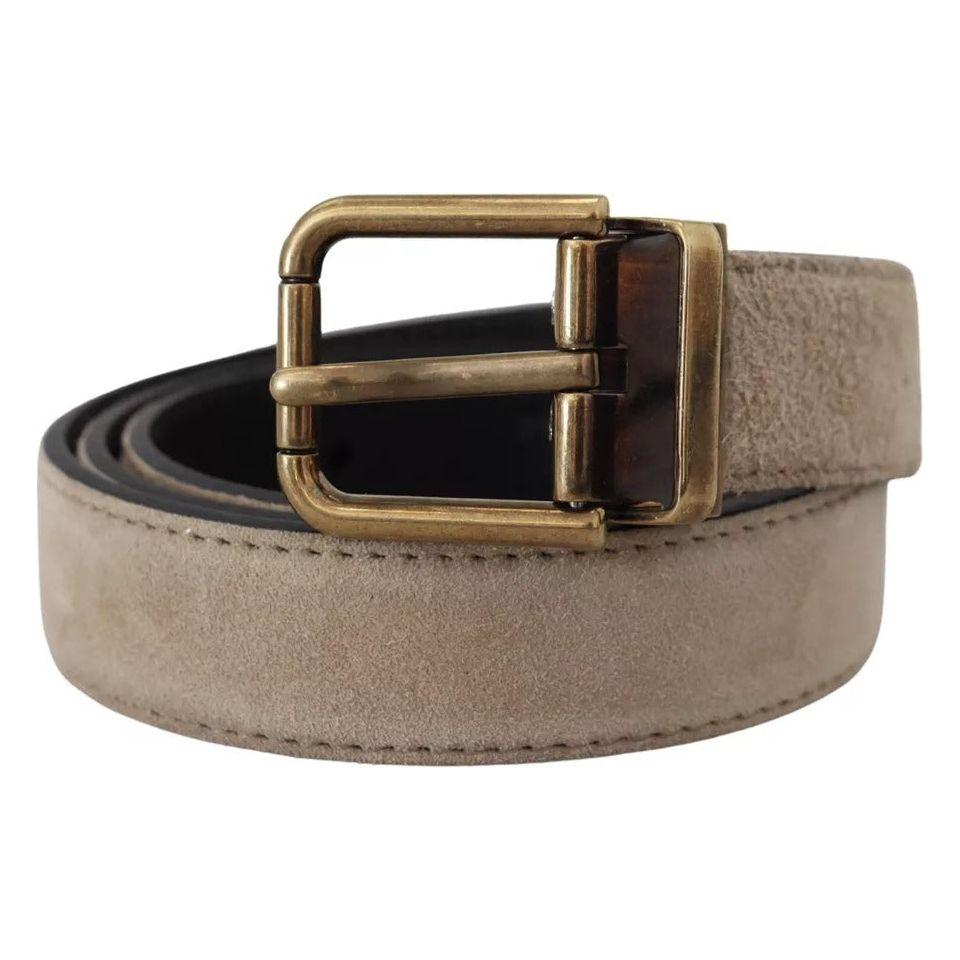 Dolce & Gabbana Beige Velvet Leather Gold Tone Metal Buckle Belt Dolce & Gabbana