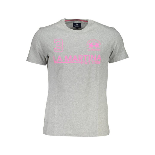 La Martina Gray Cotton Men T-Shirt La Martina