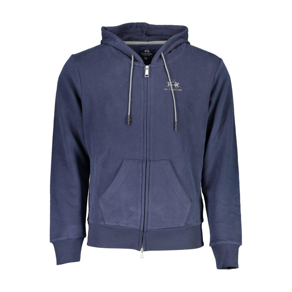 La Martina Elegant Blue Hooded Sweatshirt with Zip Detail La Martina