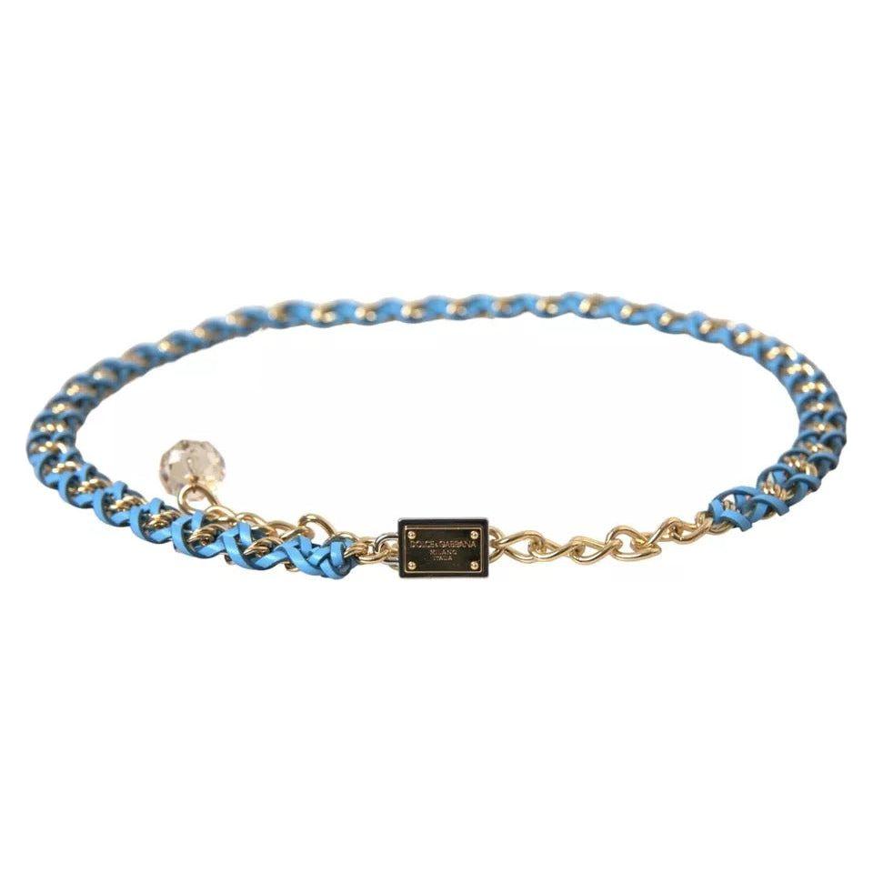 Dolce & Gabbana Blue Braided Gold Brass Chain Waist Belt Dolce & Gabbana