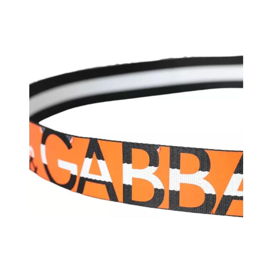 Dolce & Gabbana Orange Canvas Logo Print Metal Buckle Men Belt Dolce & Gabbana