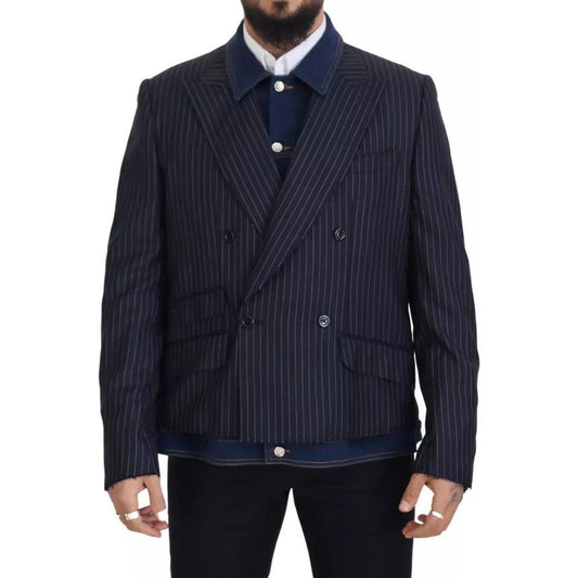 Dolce & Gabbana Blue Striped Double Breasted Denim Blazer Dolce & Gabbana