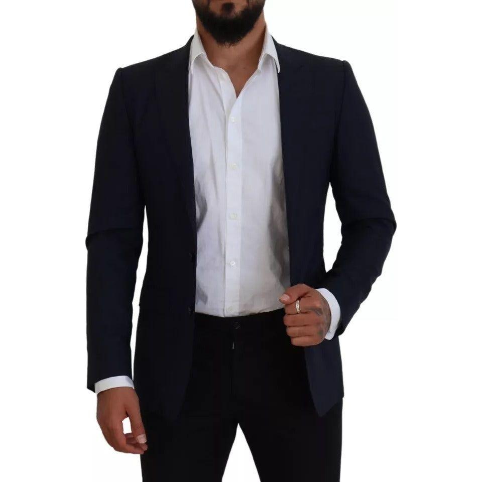 Dolce & Gabbana Blue Wool Slim Fit Formal Coat Men Blazer Dolce & Gabbana