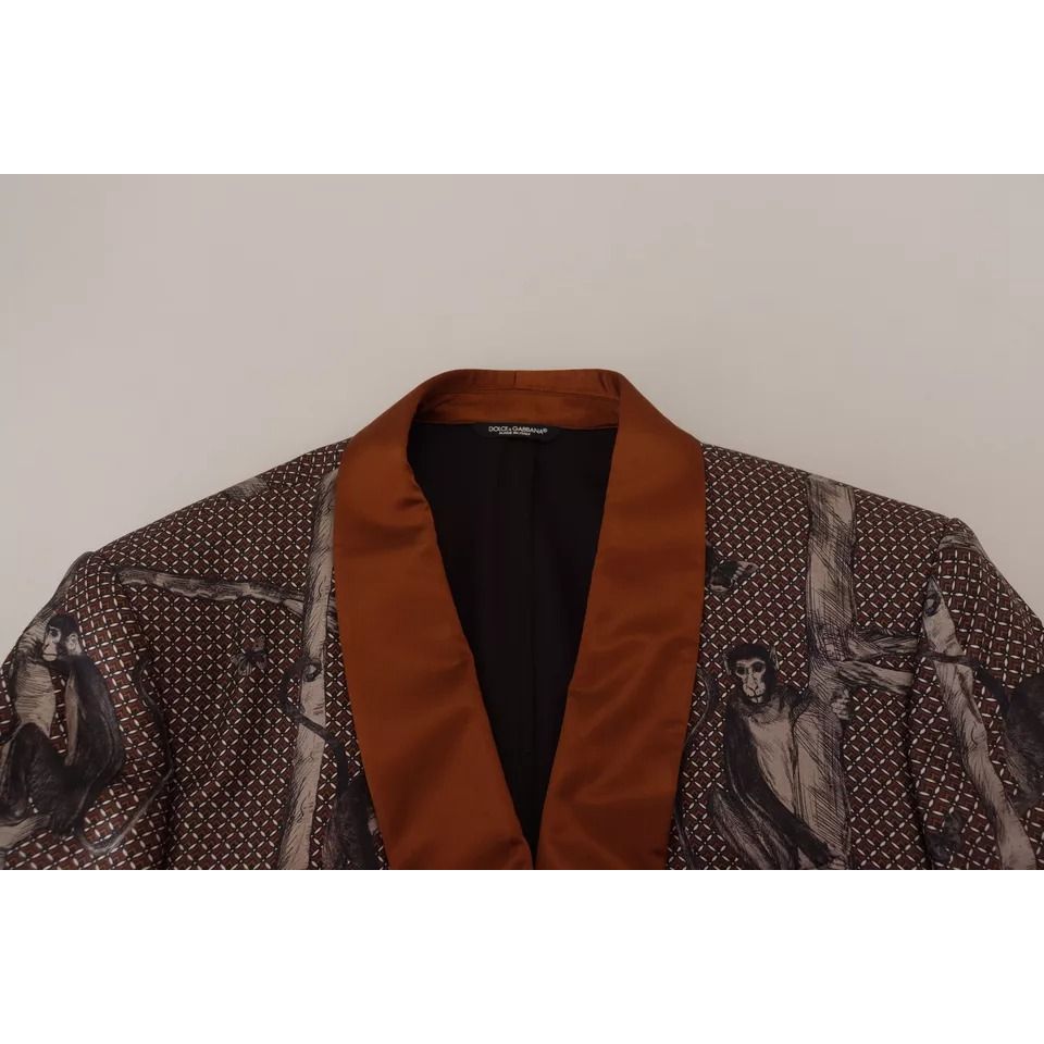 Dolce & Gabbana Bronze Monkey Print Silk Slim Jacket Blazer 1728,67345645728,Blazers - Men - Clothing,Blazers - Suits & Blazers - Clothing,Bronze,Clothing,Dolce & Gabbana,IT46 | S,Material: 100% Silk,Men,Men - Clothing,New with tags,Suits & Blazers - Clot
