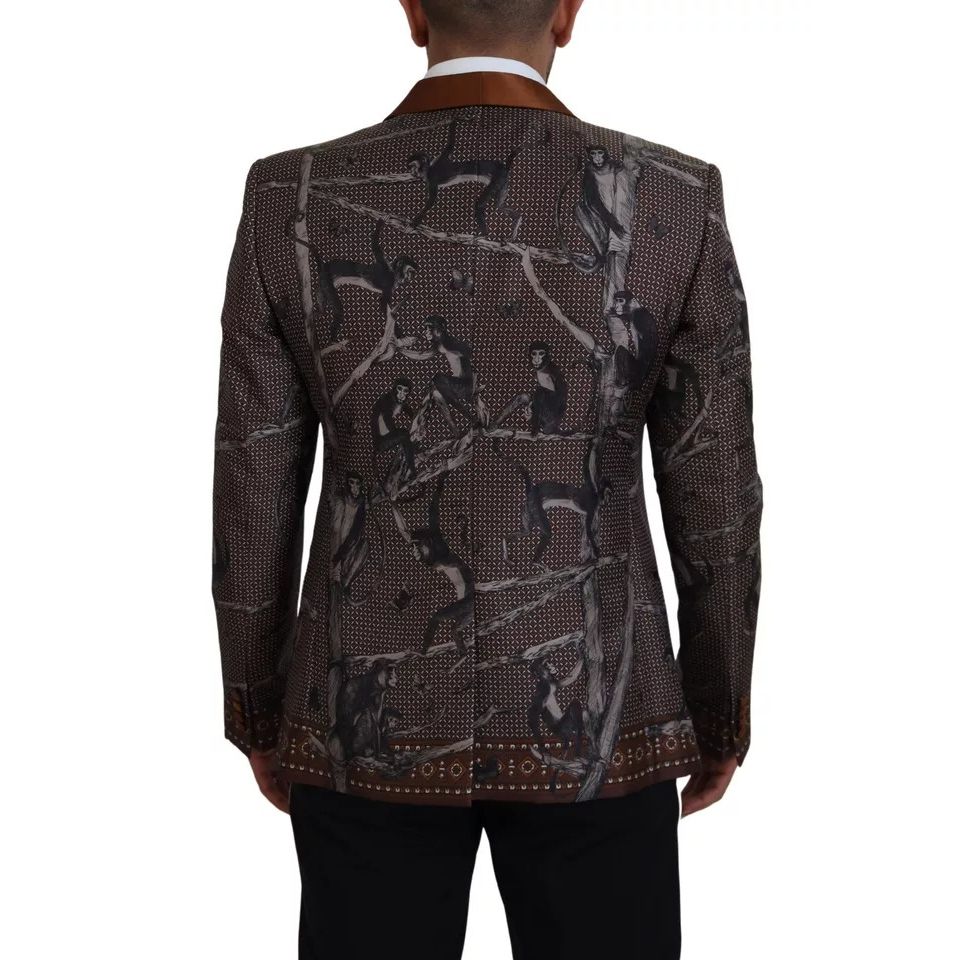 Dolce & Gabbana Bronze Monkey Print Silk Slim Jacket Blazer 1728,67345645728,Blazers - Men - Clothing,Blazers - Suits & Blazers - Clothing,Bronze,Clothing,Dolce & Gabbana,IT46 | S,Material: 100% Silk,Men,Men - Clothing,New with tags,Suits & Blazers - Clot