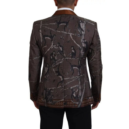 Dolce & Gabbana Bronze Monkey Print Silk Slim Jacket Blazer 1728,67345645728,Blazers - Men - Clothing,Blazers - Suits & Blazers - Clothing,Bronze,Clothing,Dolce & Gabbana,IT46 | S,Material: 100% Silk,Men,Men - Clothing,New with tags,Suits & Blazers - Clot