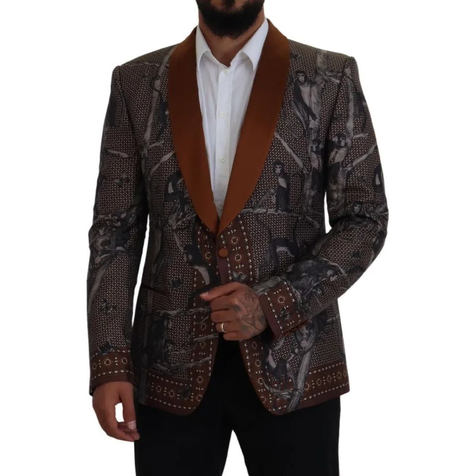 Dolce & Gabbana Bronze Monkey Print Silk Slim Jacket Blazer 1728,67345645728,Blazers - Men - Clothing,Blazers - Suits & Blazers - Clothing,Bronze,Clothing,Dolce & Gabbana,IT46 | S,Material: 100% Silk,Men,Men - Clothing,New with tags,Suits & Blazers - Clot