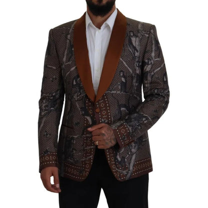Dolce & Gabbana Bronze Monkey Print Silk Slim Jacket Blazer 1728,67345645728,Blazers - Men - Clothing,Blazers - Suits & Blazers - Clothing,Bronze,Clothing,Dolce & Gabbana,IT46 | S,Material: 100% Silk,Men,Men - Clothing,New with tags,Suits & Blazers - Clot