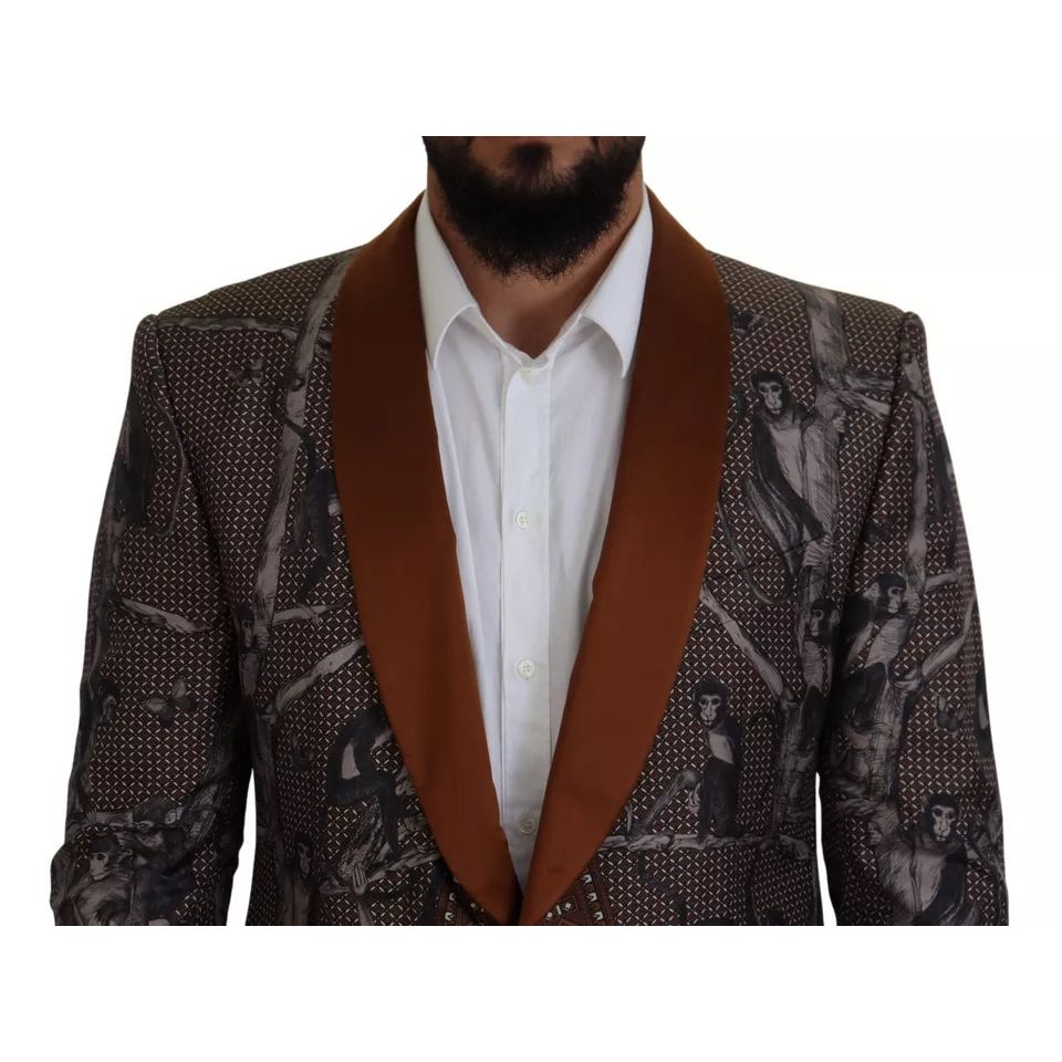 Dolce & Gabbana Bronze Monkey Print Silk Slim Jacket Blazer 1728,67345645728,Blazers - Men - Clothing,Blazers - Suits & Blazers - Clothing,Bronze,Clothing,Dolce & Gabbana,IT46 | S,Material: 100% Silk,Men,Men - Clothing,New with tags,Suits & Blazers - Clot