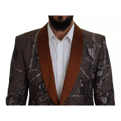 Dolce & Gabbana Bronze Monkey Print Silk Slim Jacket Blazer 1728,67345645728,Blazers - Men - Clothing,Blazers - Suits & Blazers - Clothing,Bronze,Clothing,Dolce & Gabbana,IT46 | S,Material: 100% Silk,Men,Men - Clothing,New with tags,Suits & Blazers - Clot