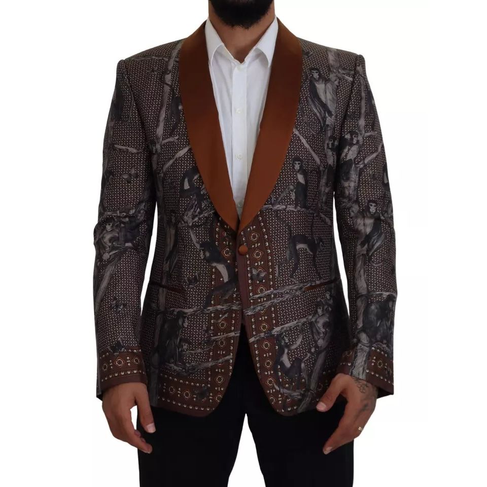 Dolce & Gabbana Bronze Monkey Print Silk Slim Jacket Blazer 1728,67345645728,Blazers - Men - Clothing,Blazers - Suits & Blazers - Clothing,Bronze,Clothing,Dolce & Gabbana,IT46 | S,Material: 100% Silk,Men,Men - Clothing,New with tags,Suits & Blazers - Clot
