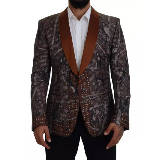 Dolce & Gabbana Bronze Monkey Print Silk Slim Jacket Blazer 1728,67345645728,Blazers - Men - Clothing,Blazers - Suits & Blazers - Clothing,Bronze,Clothing,Dolce & Gabbana,IT46 | S,Material: 100% Silk,Men,Men - Clothing,New with tags,Suits & Blazers - Clot