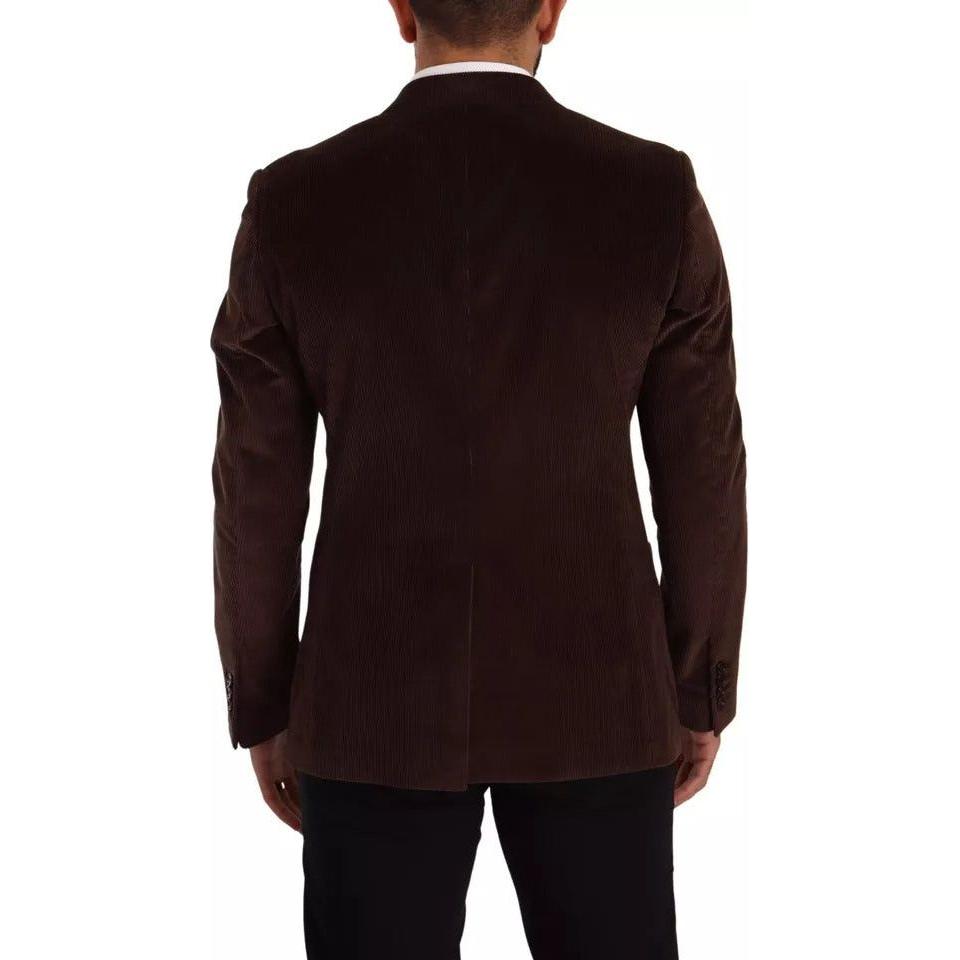 Dolce & Gabbana Brown Corduroy Slim Fit Coat DG Logo Blazer Dolce & Gabbana