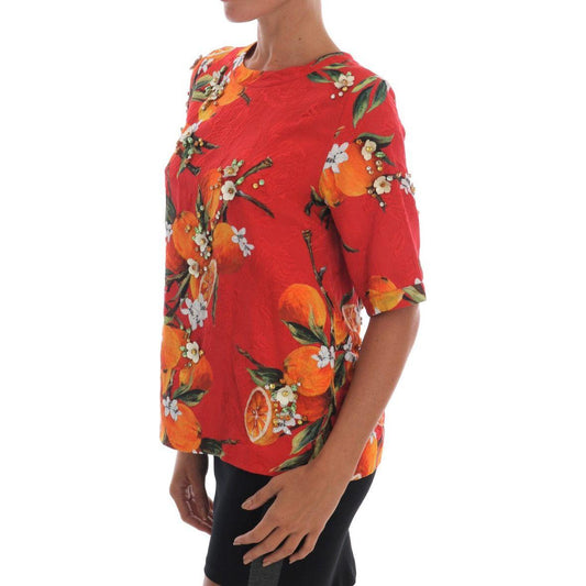 Dolce & Gabbana Embellished Crepe Blouse with Blossom Print Dolce & Gabbana