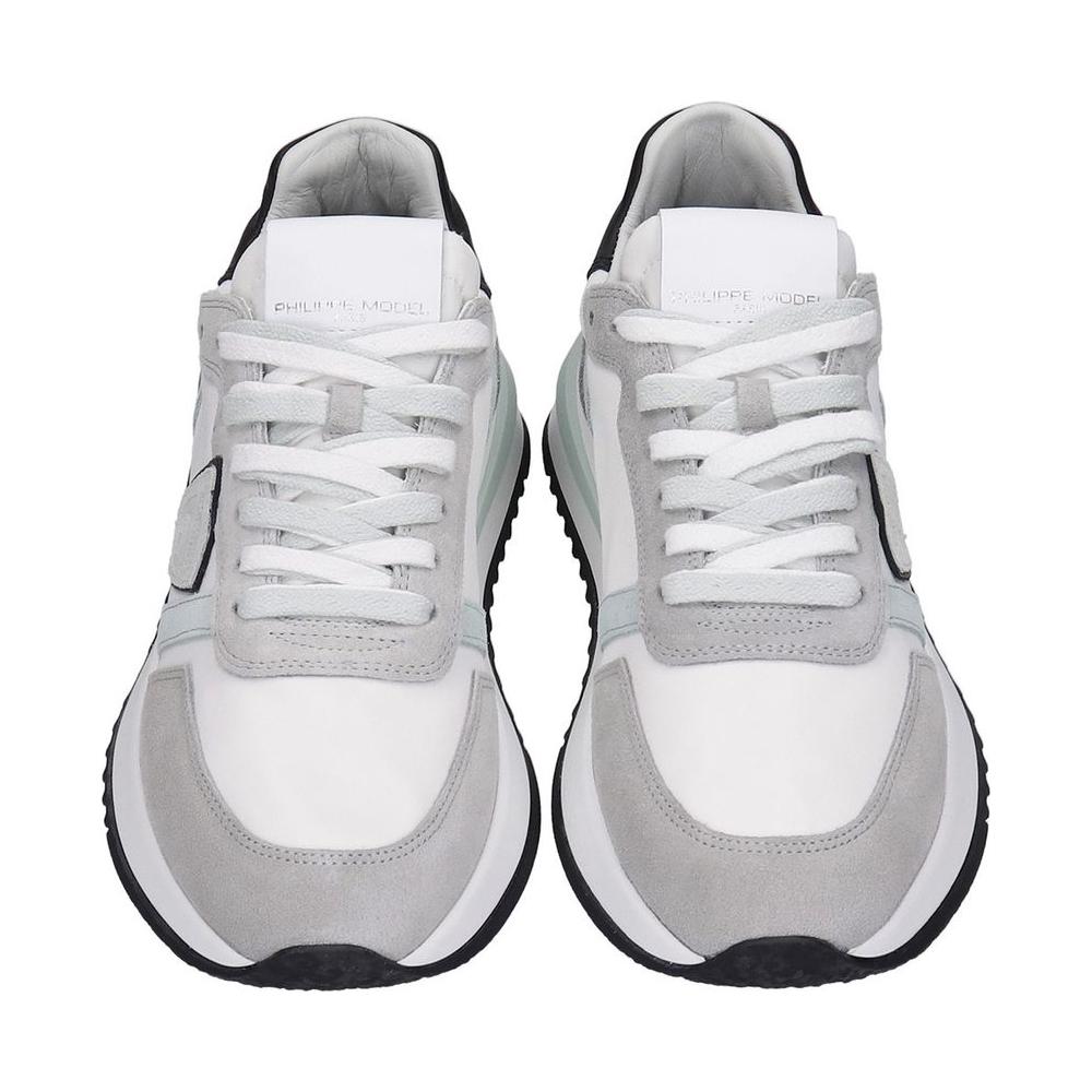 Philippe Model Chic White Fabric Sneakers with Leather Accents Philippe Model