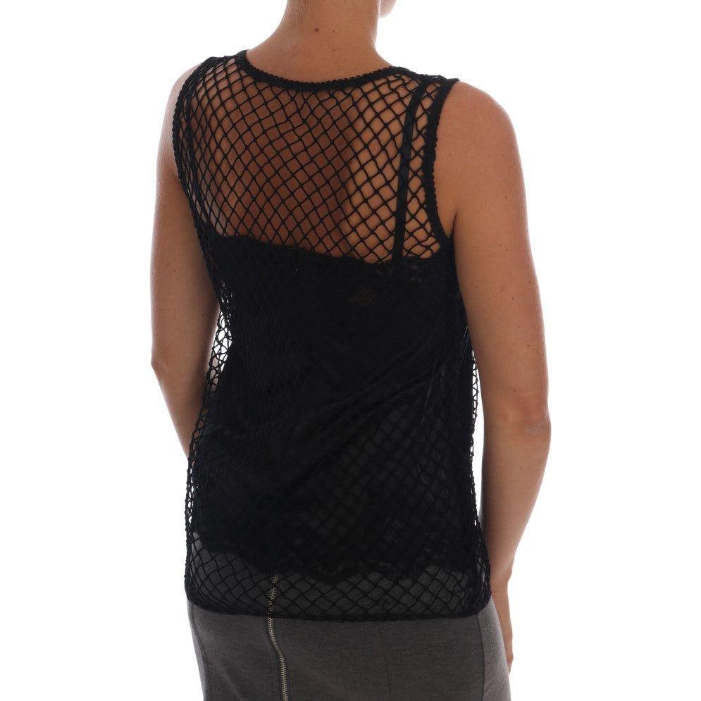 Dolce & Gabbana Black Silk Mesh Floral Lace Top
