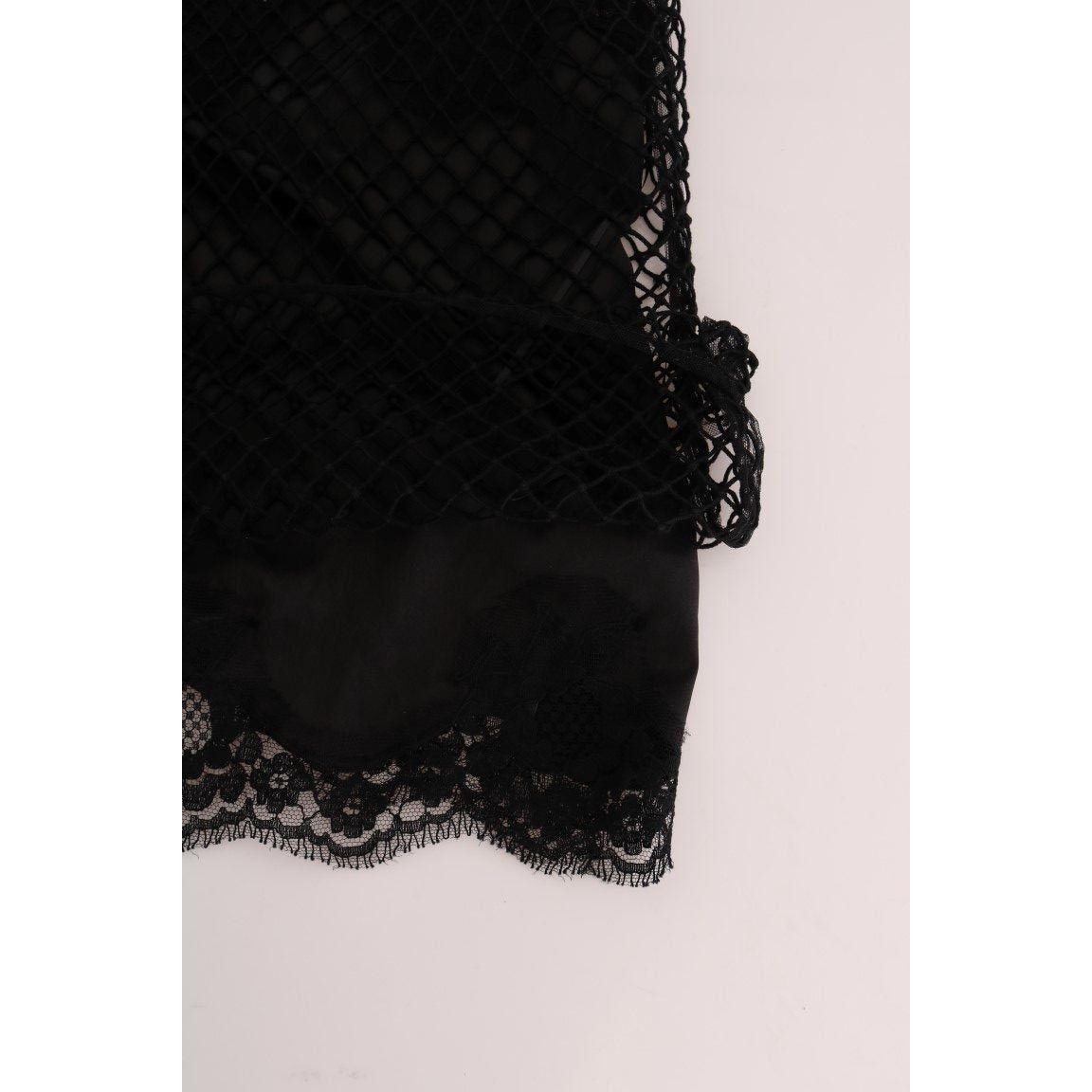 Dolce & Gabbana Black Silk Mesh Floral Lace Top