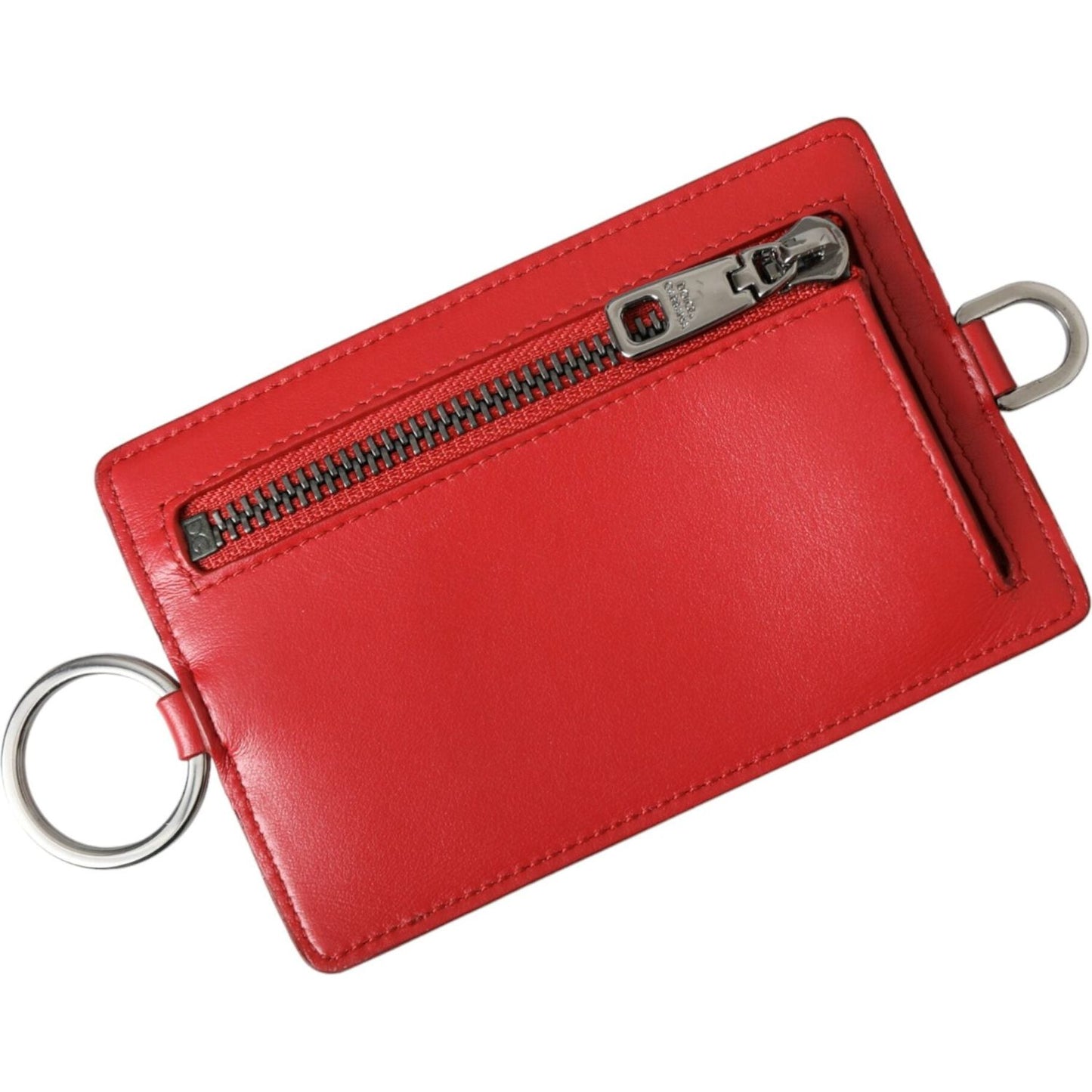 Dolce & Gabbana Red Calfskin Leather Lanyard Logo Card Holder Wallet Dolce & Gabbana