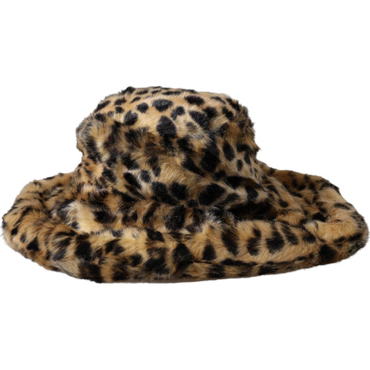 Dolce & Gabbana Brown Leopard Fur Women Bucket Hat Dolce & Gabbana