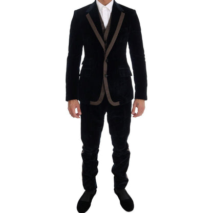 Dolce & Gabbana Blue Velvet Two Button Slim 3 Piece Suit 1728,2% Silk,67345645728,8% Polyester,Blue,Clothing,Dolce & Gabbana,IT46 | S,Material: 90% Cotton,Men,Men - Clothing,New with tags,Suits & Blazers - Clothing,Suits - Men - Clothing,Three-Piece Suits