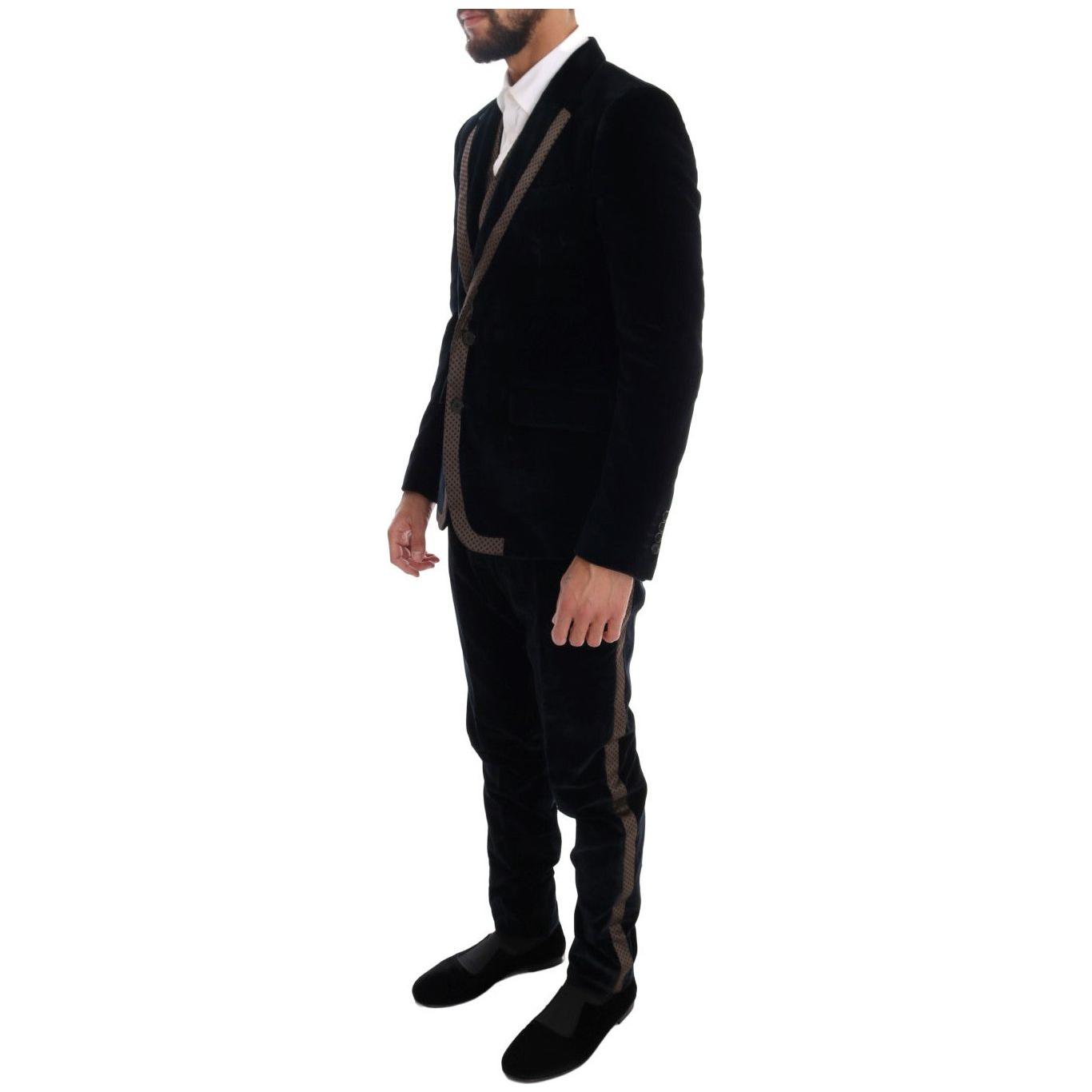 Dolce & Gabbana Blue Velvet Two Button Slim 3 Piece Suit 1728,2% Silk,67345645728,8% Polyester,Blue,Clothing,Dolce & Gabbana,IT46 | S,Material: 90% Cotton,Men,Men - Clothing,New with tags,Suits & Blazers - Clothing,Suits - Men - Clothing,Three-Piece Suits
