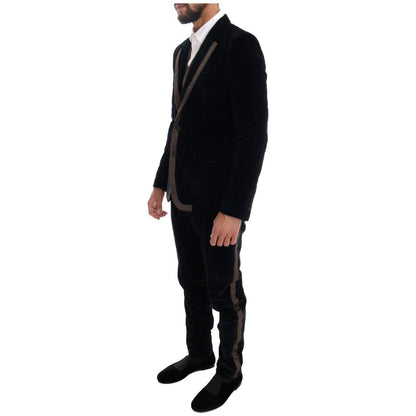 Dolce & Gabbana Blue Velvet Two Button Slim 3 Piece Suit 1728,2% Silk,67345645728,8% Polyester,Blue,Clothing,Dolce & Gabbana,IT46 | S,Material: 90% Cotton,Men,Men - Clothing,New with tags,Suits & Blazers - Clothing,Suits - Men - Clothing,Three-Piece Suits
