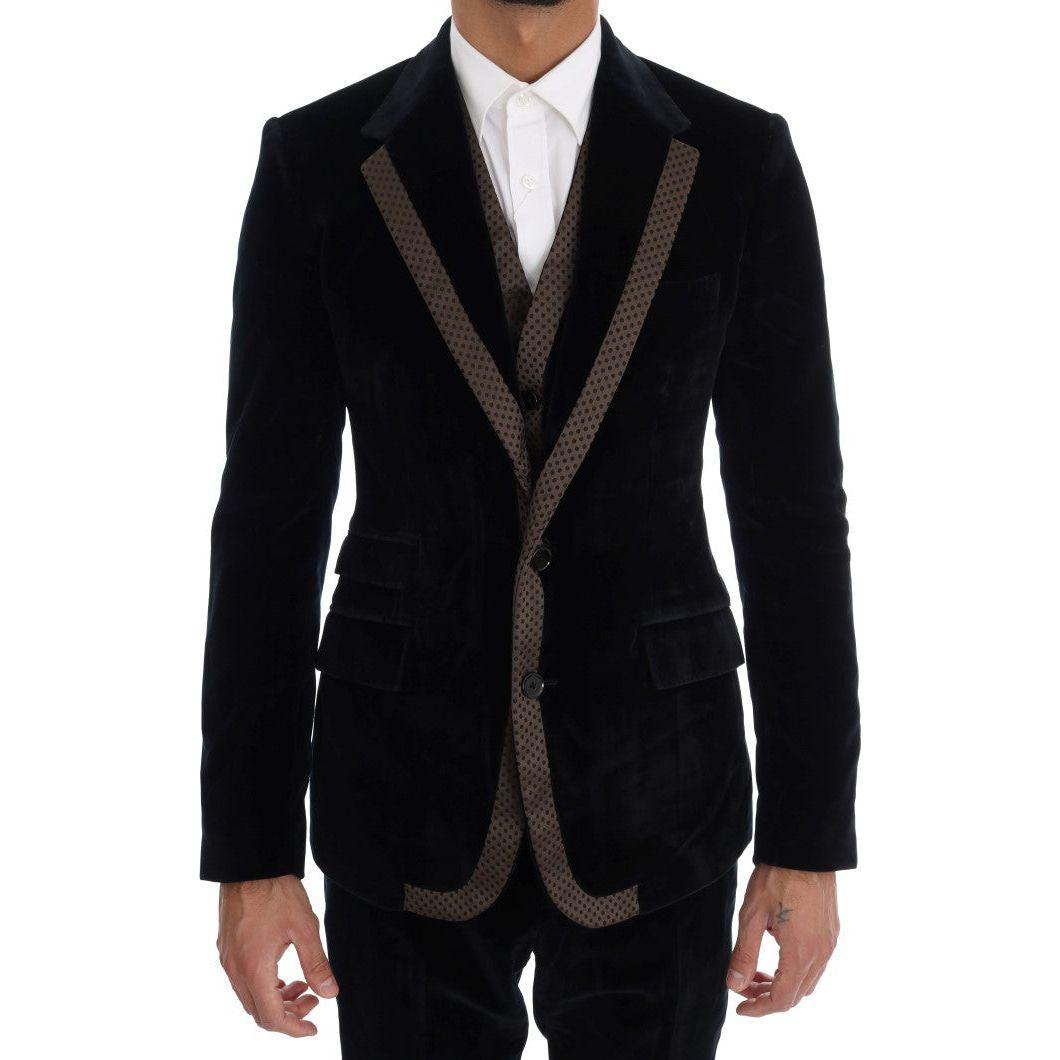 Dolce & Gabbana Blue Velvet Two Button Slim 3 Piece Suit 1728,2% Silk,67345645728,8% Polyester,Blue,Clothing,Dolce & Gabbana,IT46 | S,Material: 90% Cotton,Men,Men - Clothing,New with tags,Suits & Blazers - Clothing,Suits - Men - Clothing,Three-Piece Suits