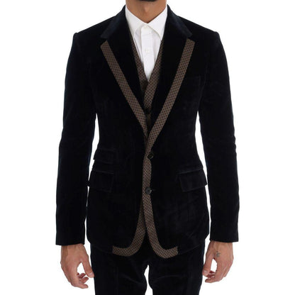 Dolce & Gabbana Blue Velvet Two Button Slim 3 Piece Suit 1728,2% Silk,67345645728,8% Polyester,Blue,Clothing,Dolce & Gabbana,IT46 | S,Material: 90% Cotton,Men,Men - Clothing,New with tags,Suits & Blazers - Clothing,Suits - Men - Clothing,Three-Piece Suits