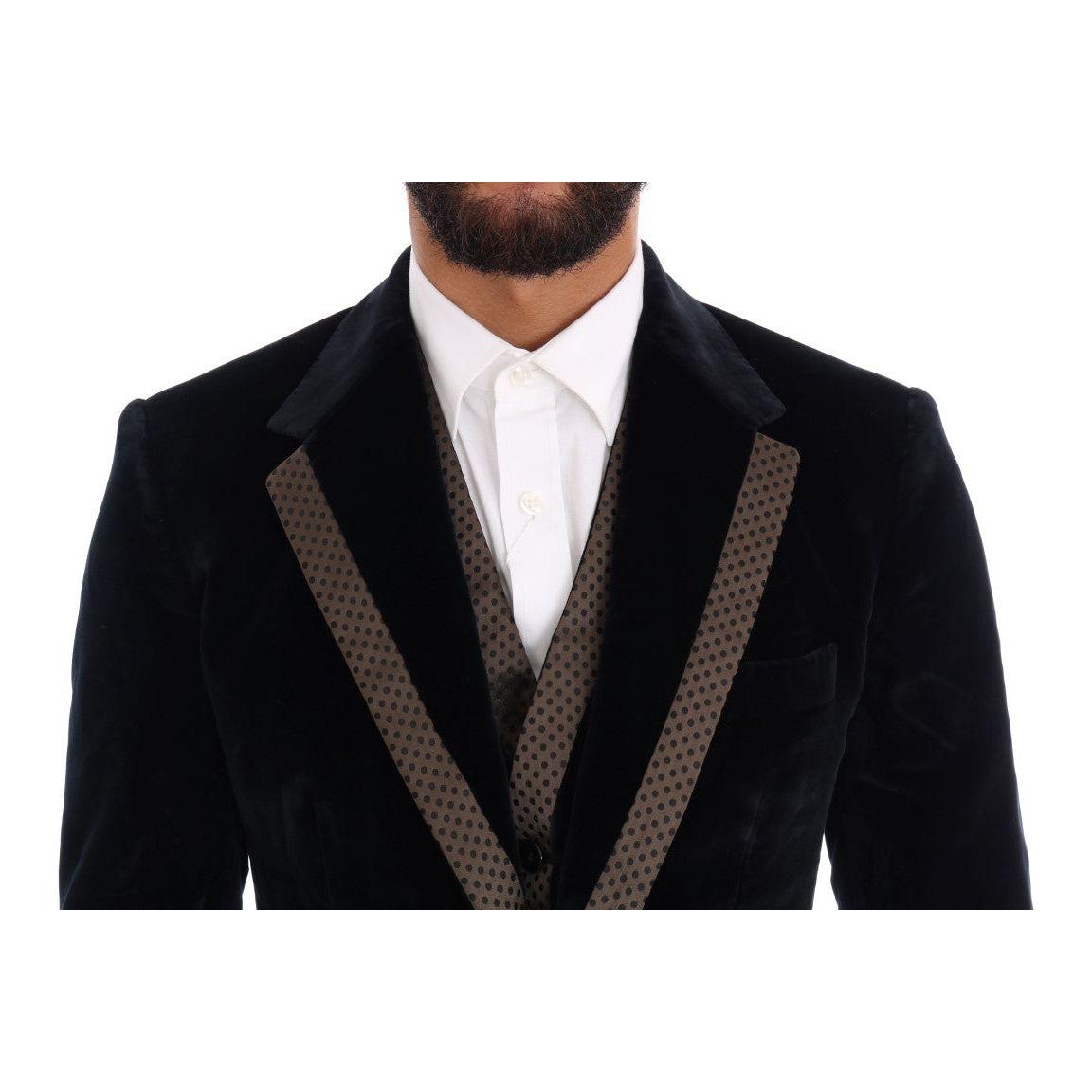 Dolce & Gabbana Blue Velvet Two Button Slim 3 Piece Suit 1728,2% Silk,67345645728,8% Polyester,Blue,Clothing,Dolce & Gabbana,IT46 | S,Material: 90% Cotton,Men,Men - Clothing,New with tags,Suits & Blazers - Clothing,Suits - Men - Clothing,Three-Piece Suits
