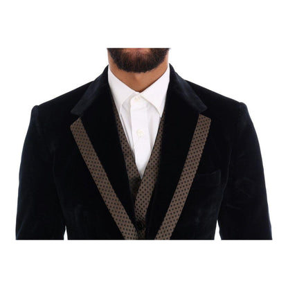 Dolce & Gabbana Blue Velvet Two Button Slim 3 Piece Suit 1728,2% Silk,67345645728,8% Polyester,Blue,Clothing,Dolce & Gabbana,IT46 | S,Material: 90% Cotton,Men,Men - Clothing,New with tags,Suits & Blazers - Clothing,Suits - Men - Clothing,Three-Piece Suits