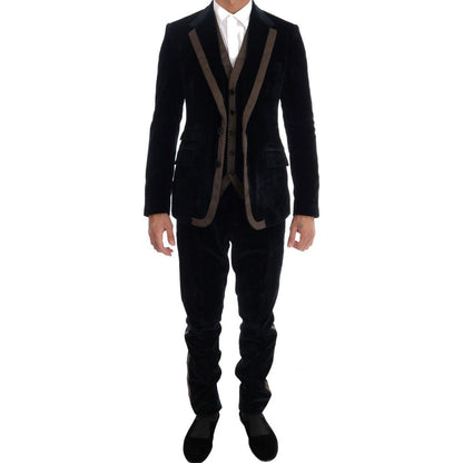 Dolce & Gabbana Blue Velvet Two Button Slim 3 Piece Suit 1728,2% Silk,67345645728,8% Polyester,Blue,Clothing,Dolce & Gabbana,IT46 | S,Material: 90% Cotton,Men,Men - Clothing,New with tags,Suits & Blazers - Clothing,Suits - Men - Clothing,Three-Piece Suits