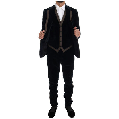 Dolce & Gabbana Blue Velvet Two Button Slim 3 Piece Suit 1728,2% Silk,67345645728,8% Polyester,Blue,Clothing,Dolce & Gabbana,IT46 | S,Material: 90% Cotton,Men,Men - Clothing,New with tags,Suits & Blazers - Clothing,Suits - Men - Clothing,Three-Piece Suits