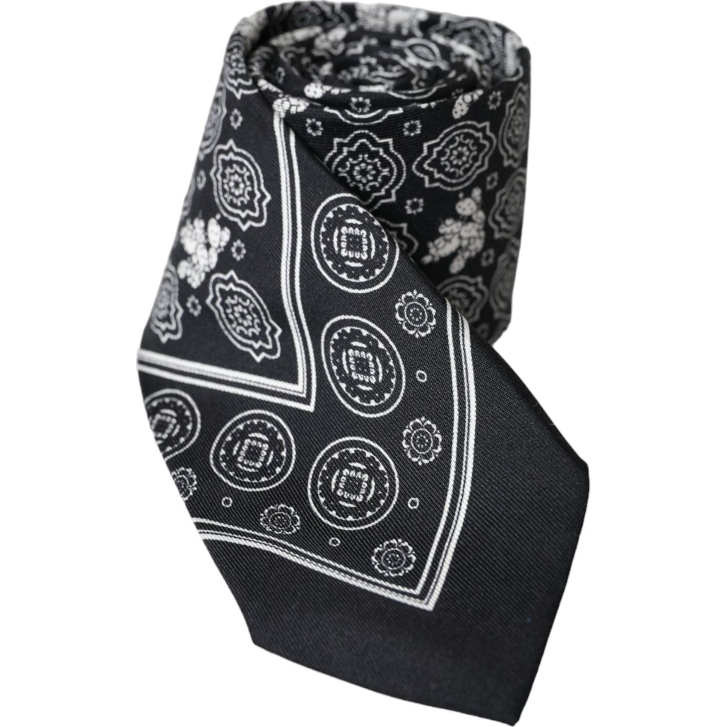 Dolce & Gabbana Black Patterned 100%Silk Adjustable Tie Dolce & Gabbana