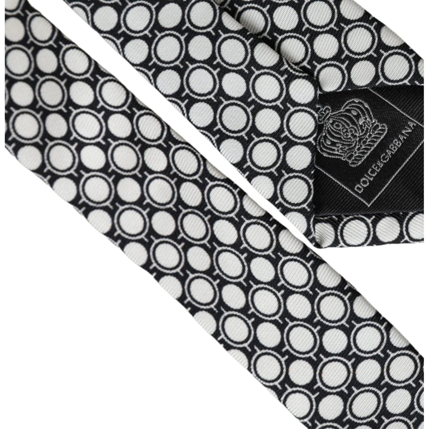 Dolce & Gabbana White Circles 100% Silk Adjustable Tie Dolce & Gabbana