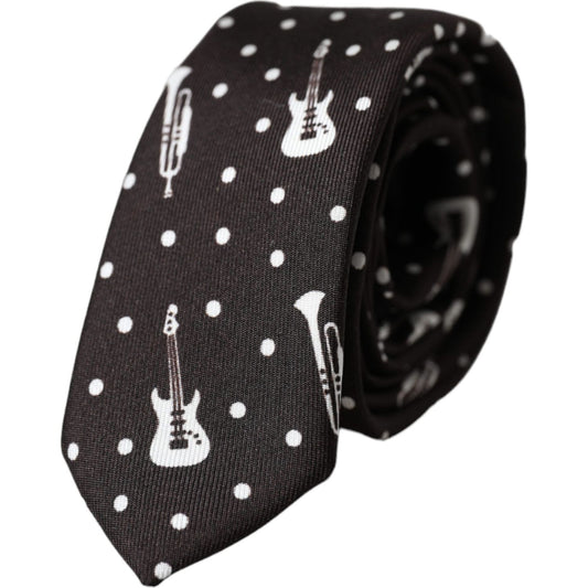 Dolce & Gabbana Black Guitar Print Silk Adjustable Tie Dolce & Gabbana