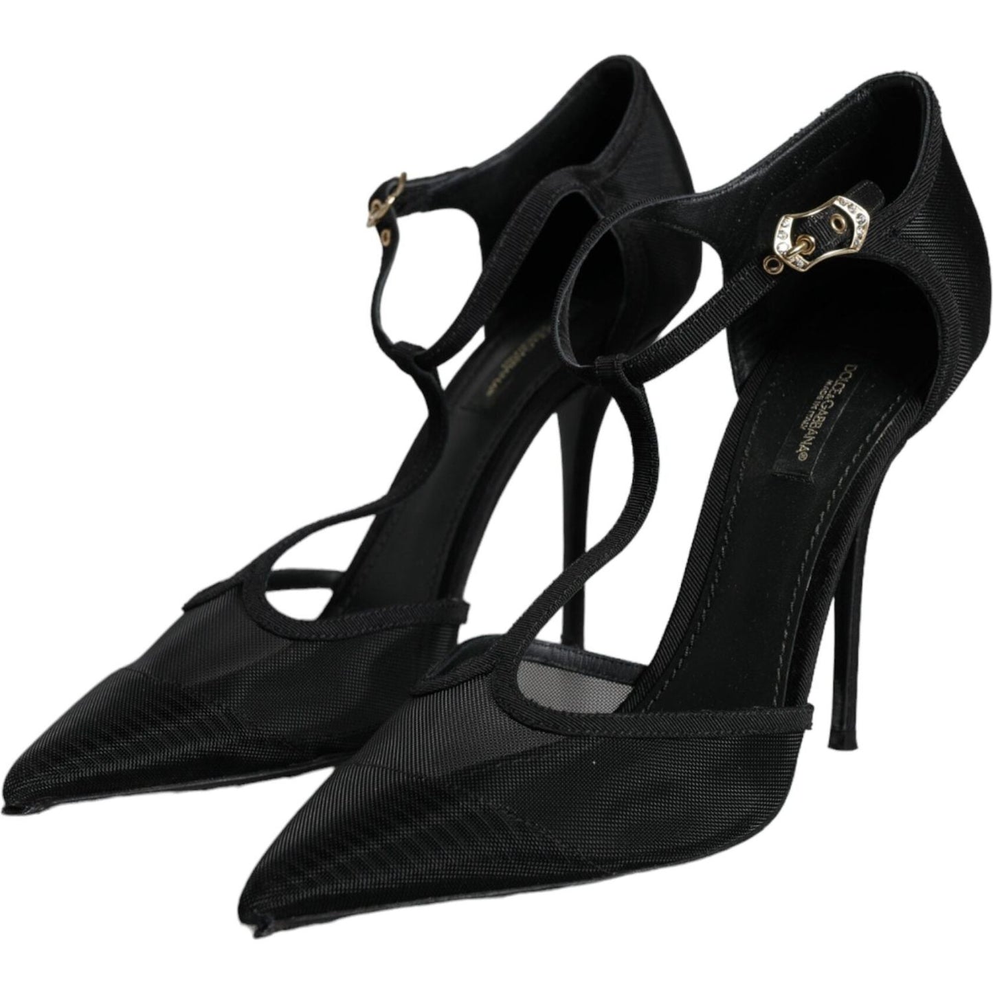 Dolce & Gabbana Black Mesh T-strap Stiletto High Heels Shoes Dolce & Gabbana