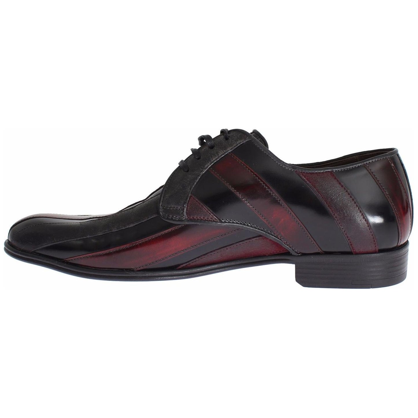 Dolce & Gabbana Elegant Black Bordeaux Striped Leather Dress Shoes Dress Shoes Dolce & Gabbana