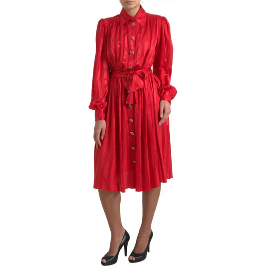 Dolce & Gabbana Elegant Red Silk Midi Dress with Button Detail Dolce & Gabbana