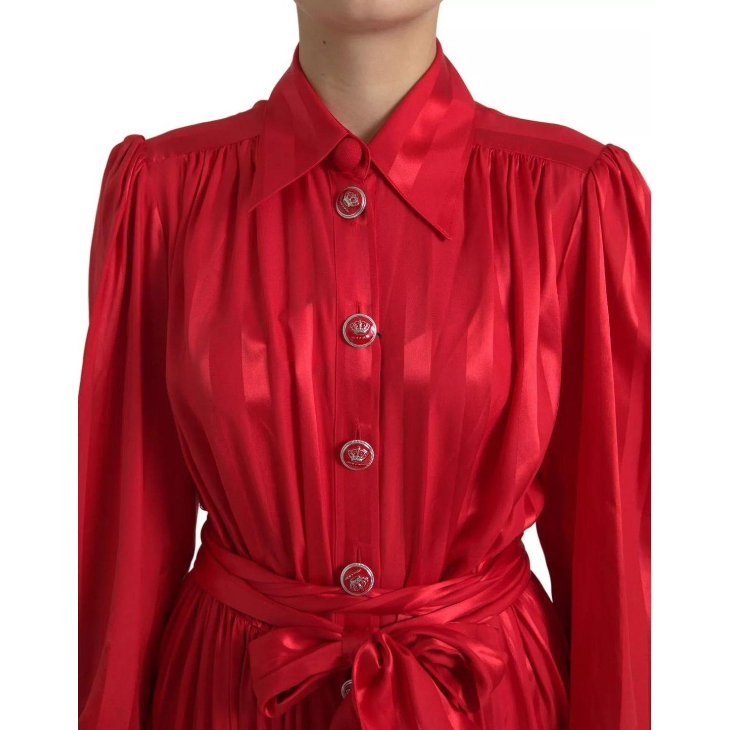 Dolce & Gabbana Elegant Red Silk Midi Dress with Button Detail Dolce & Gabbana