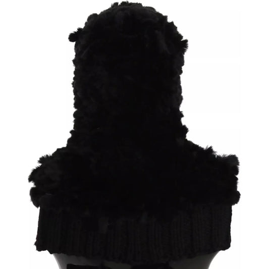 Dolce & Gabbana Black Silver Fox Fur Cashmere Hooded Scarf Dolce & Gabbana