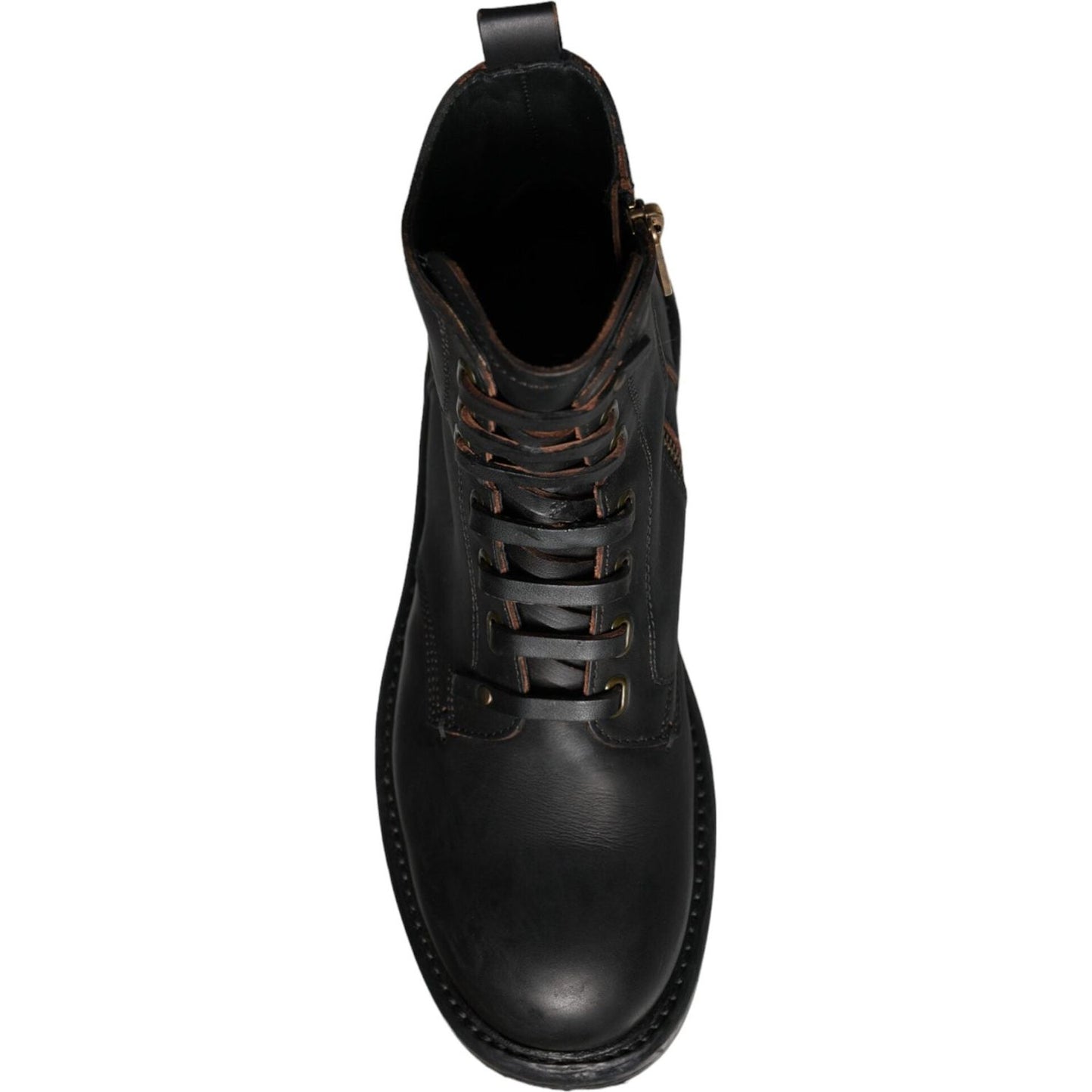 Dolce & Gabbana Black Lace Up Mid Calf Boots Men Shoes Dolce & Gabbana