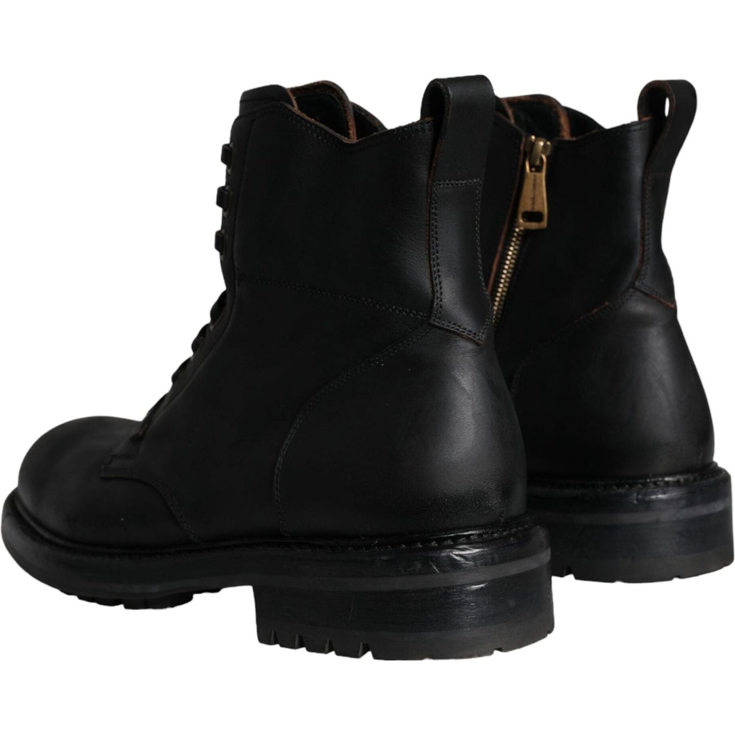 Dolce & Gabbana Black Lace Up Mid Calf Boots Men Shoes Dolce & Gabbana