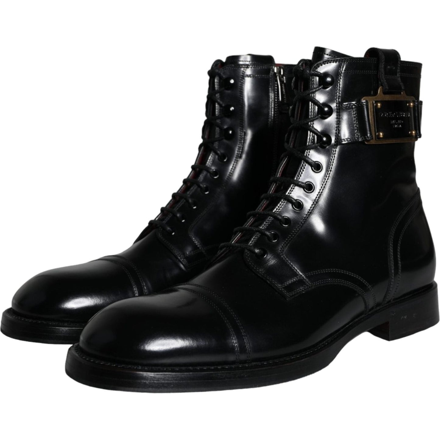 Dolce & Gabbana Black Logo Lace Up Mid Calf Men Boots Shoes Dolce & Gabbana