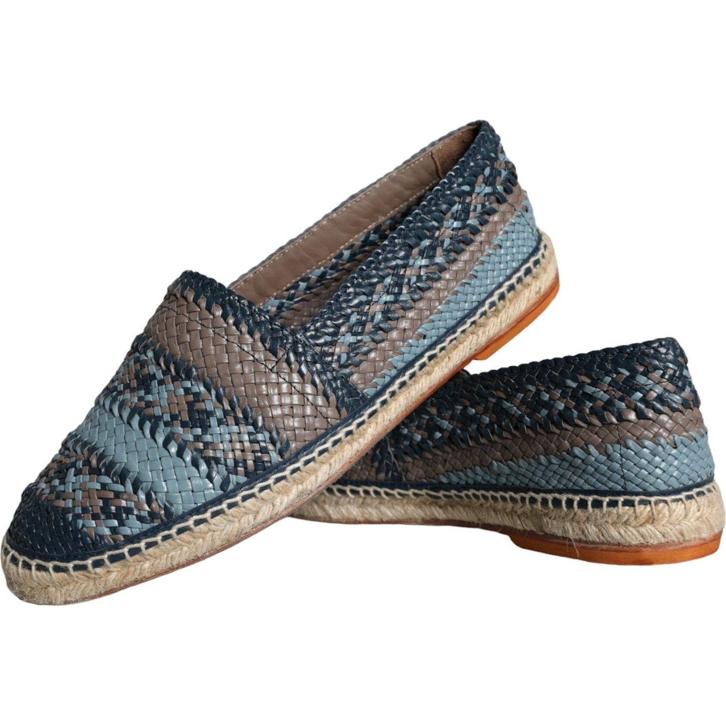 Dolce & Gabbana Blue Gray Woven Leather Buffalo Espadrille Shoes Dolce & Gabbana