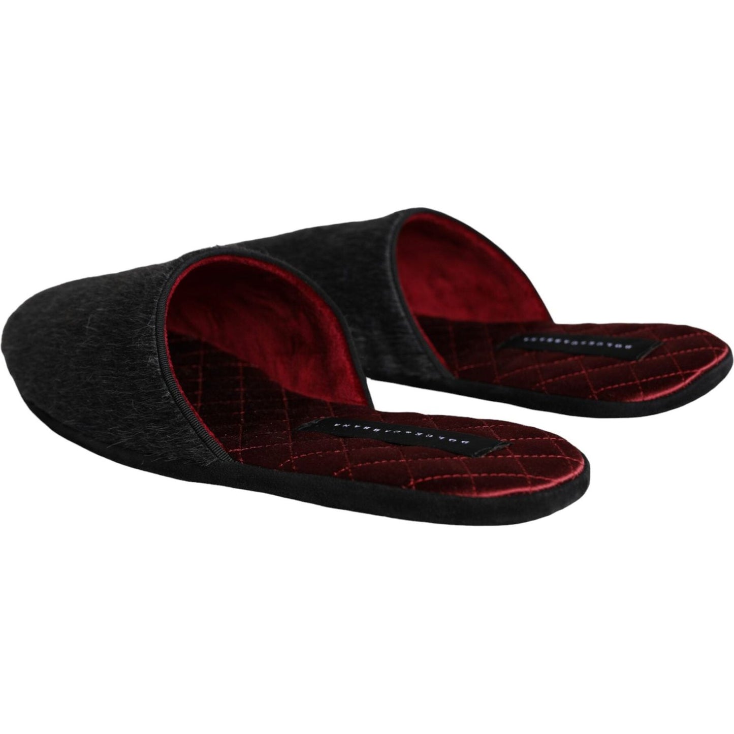 Dolce & Gabbana Black Faux Fur Slides Slippers Slip On Shoes Dolce & Gabbana