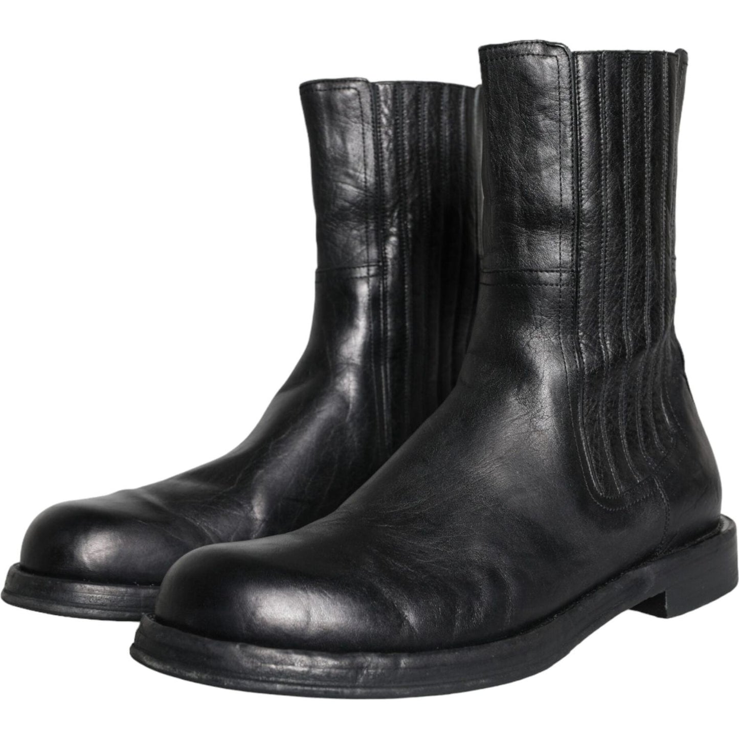 Dolce & Gabbana Black Horse Leather Mid Calf Boots Men Shoes Dolce & Gabbana