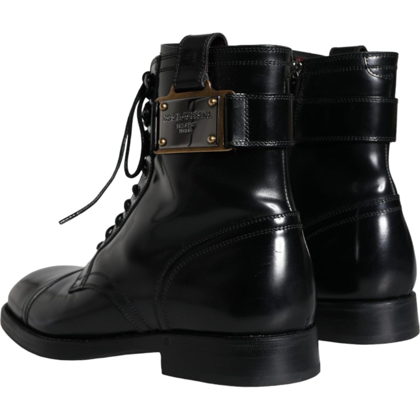 Dolce & Gabbana Black Logo Lace Up Mid Calf Men Boots Shoes Dolce & Gabbana