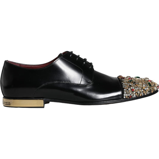 Dolce & Gabbana Black Leather RUNWAY POSITANO Crystal Derby Men Shoes Dolce & Gabbana