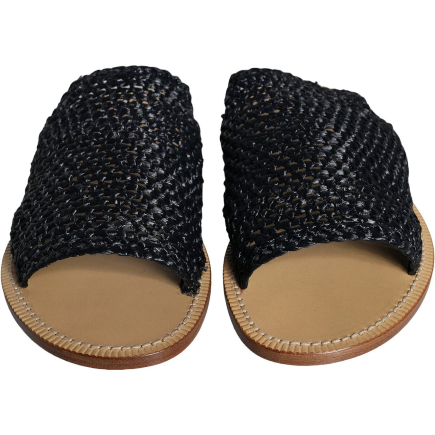 Dolce & Gabbana Black Monochrome Braided Raffia Slides Shoes 1728,67345645728,Black,Dolce & Gabbana,EU42/US9,Flats - Shoes,Material: 100% Viscose,Men,Men - Shoes,Preowned / Defect,Sandals - Men - Shoes,Shoes,Slides - Flats - Shoes
